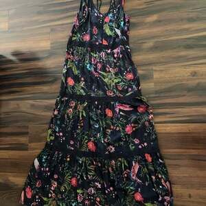 Next Beachwear Black and Floral Lace Dress - Maxi Size UK 10